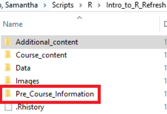 Location of Pre_Course_Information directory in Introduction to R
